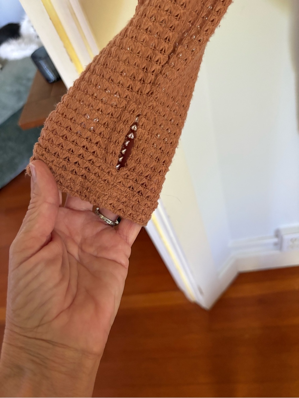 Blakeley Open-Front Waffle Knit long Cardigan - Rust - Picture 4 of 4